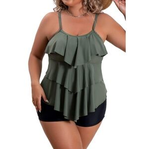 Tankini Plus Size Two Piece Tummy Control Ruffle with Shorts swimsuit